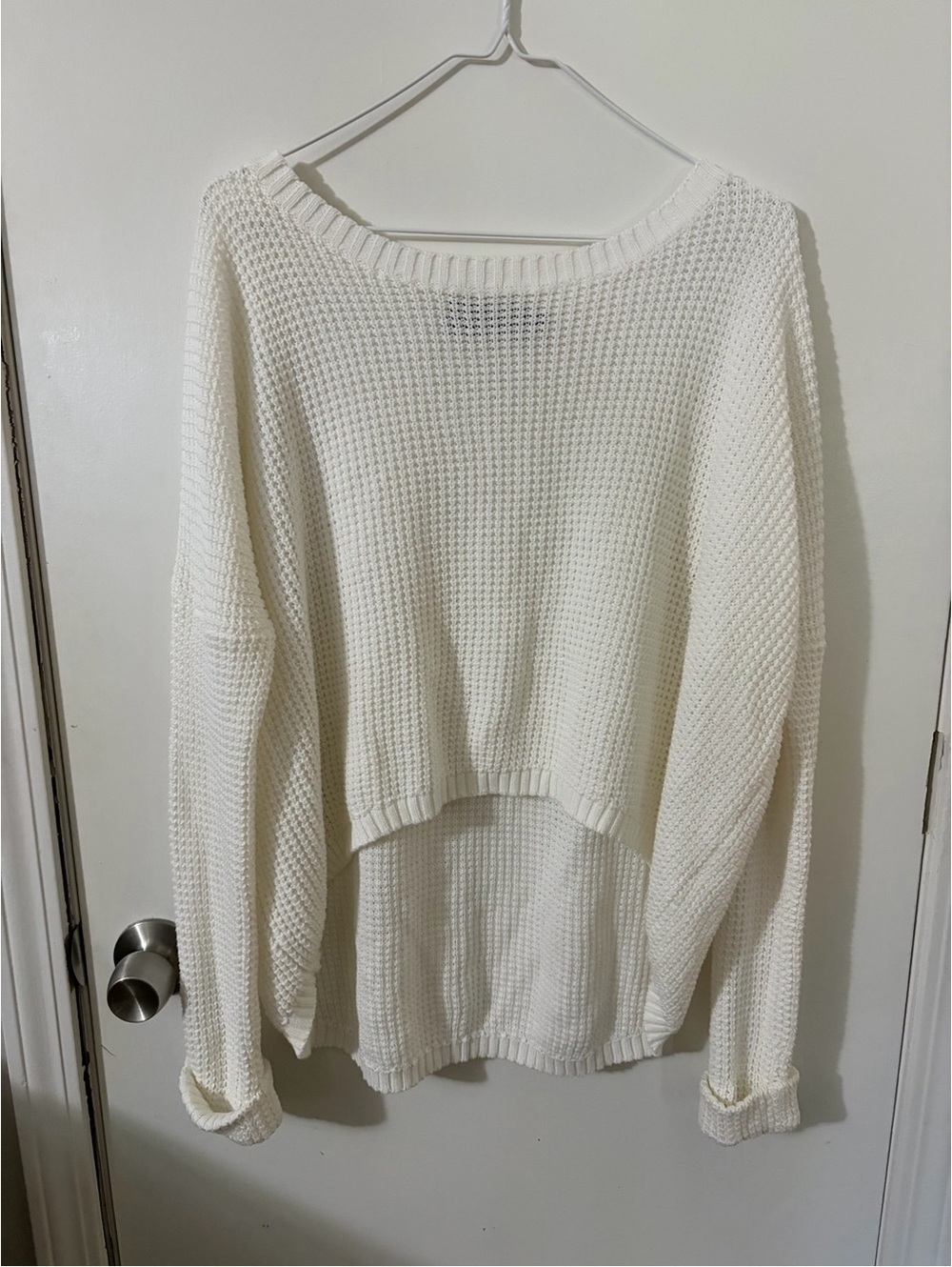 Women’s MinkPink Small White Waffle Knit High-Low Sweater Tote12